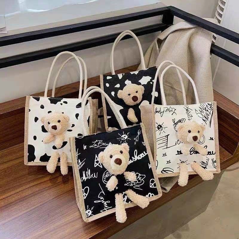 Túi cói mini in hình gấu dễ thương