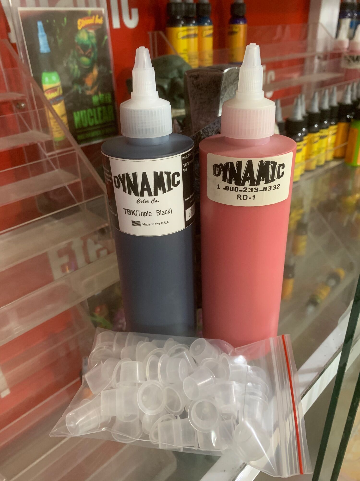 🎁 Mực tập xăm Dynamic mầu đỏ + mầu đen tặng kèm hũ đựng mực🎁