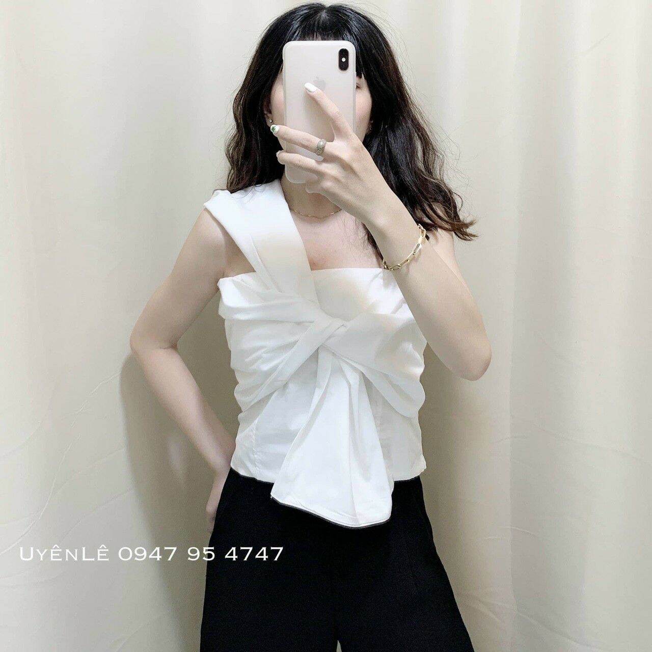 Áo kiểu buộc nơ lệch vai