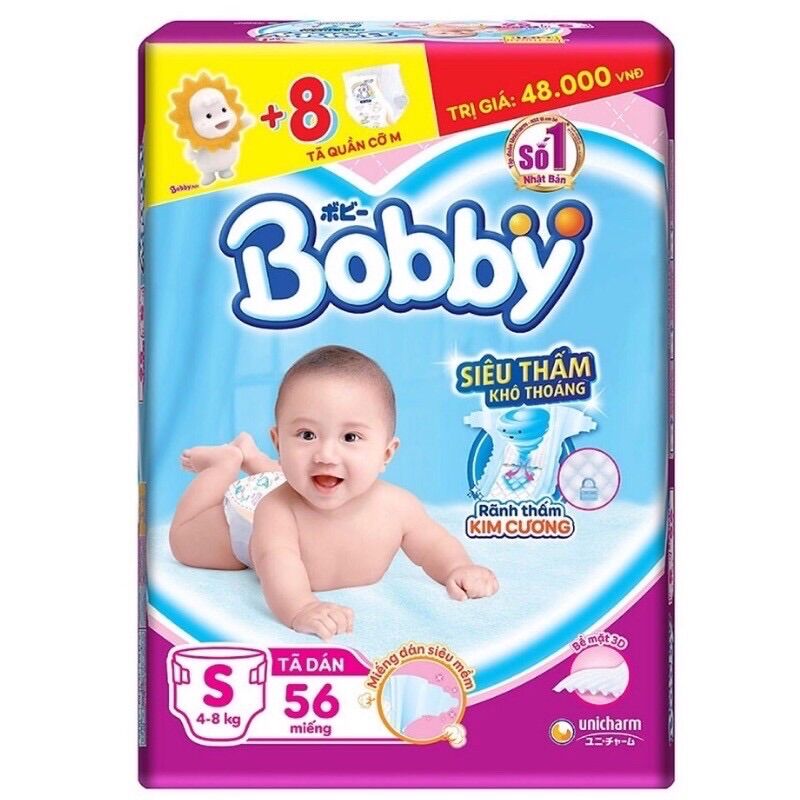 [Chính hãng] Tã dán Bobby 54+6 size S(4-8kg)