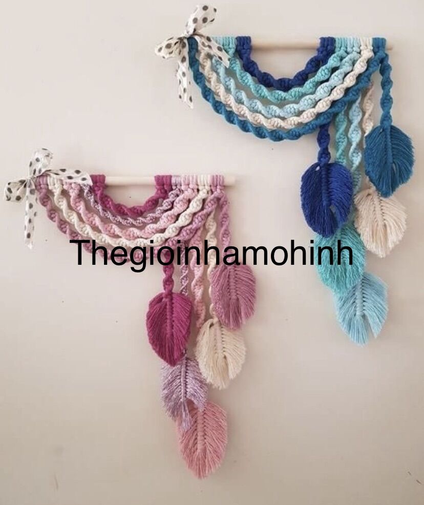 Cành treo macrame chiếc lá trang trí, decor không gian sống