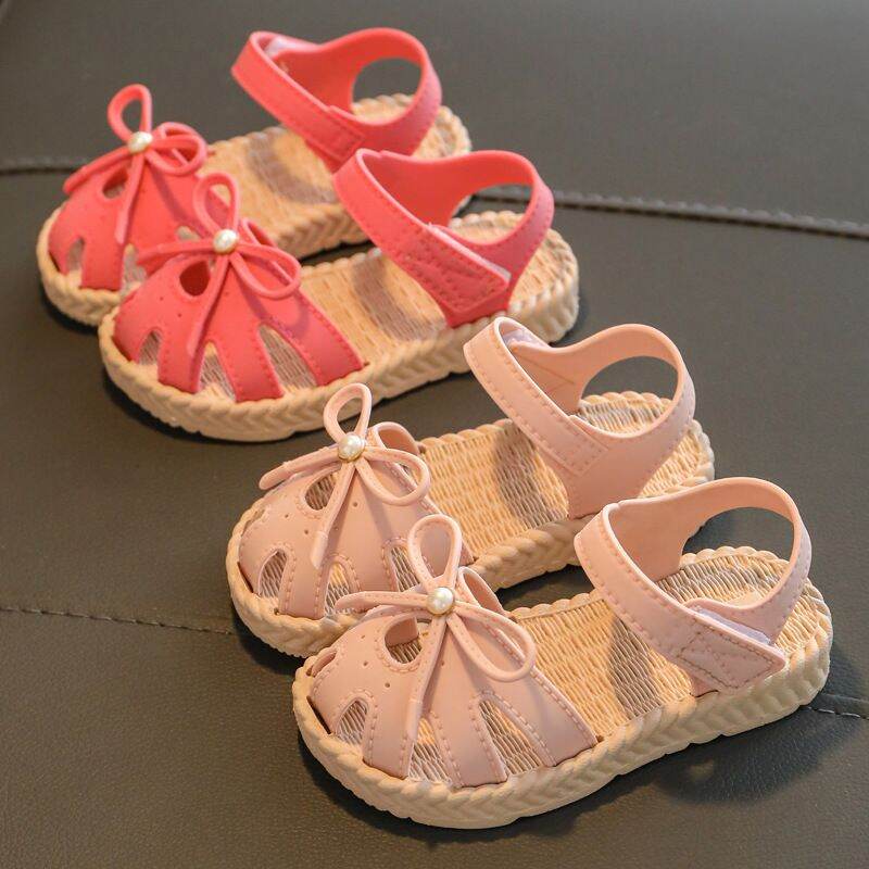 Sandal đính nơ bé gái đế cao su mềm chống trơn trượt