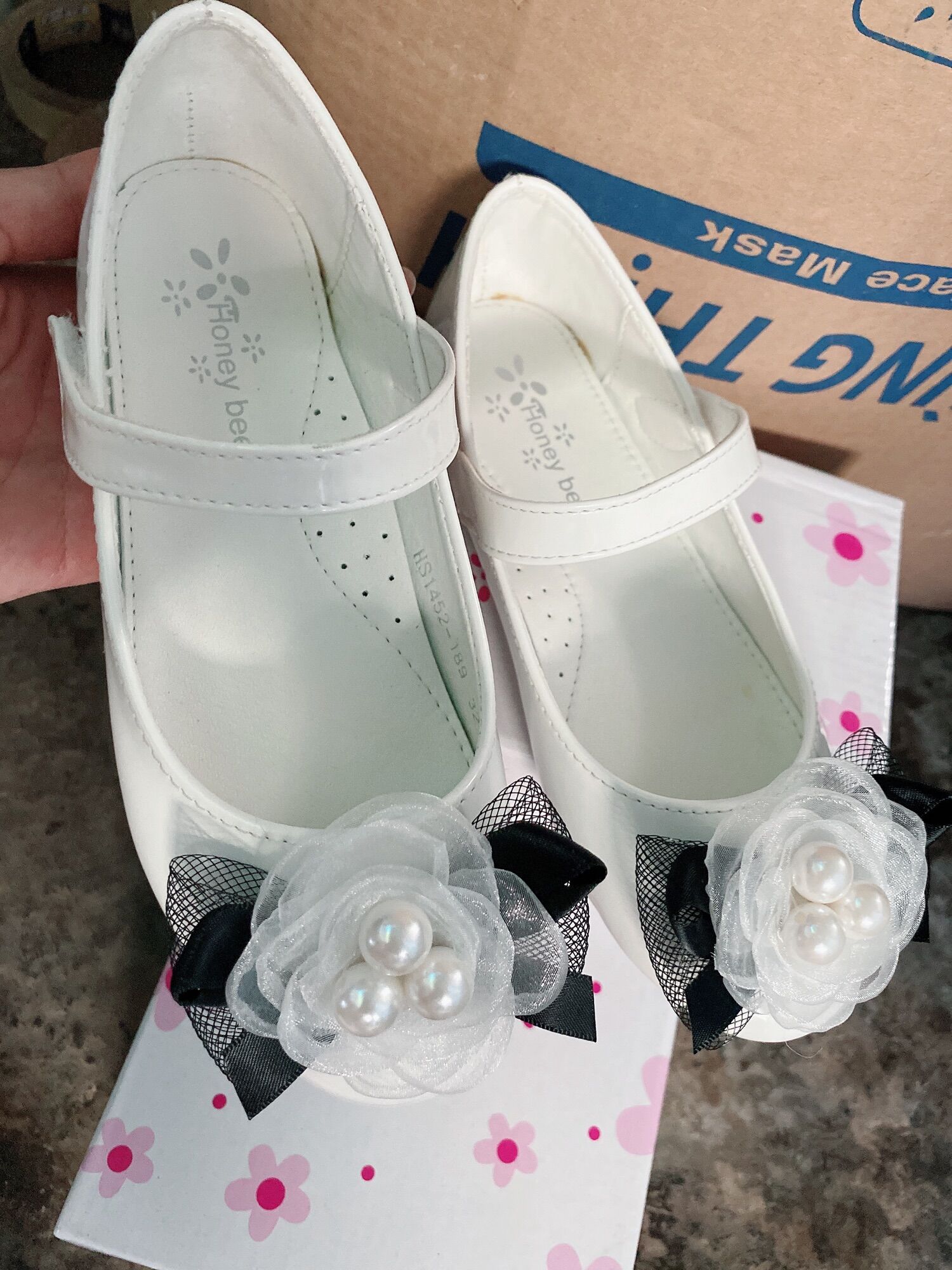 Giày búp bê bé gái phối nơ ngọc