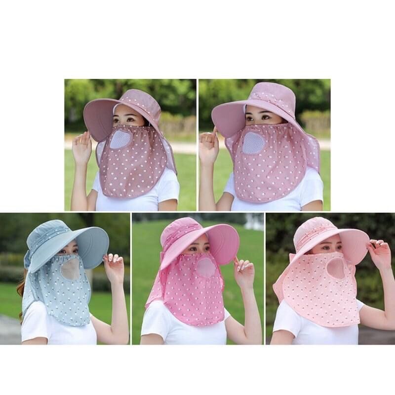 Nón chống nắng vành rộng có khẩu trang