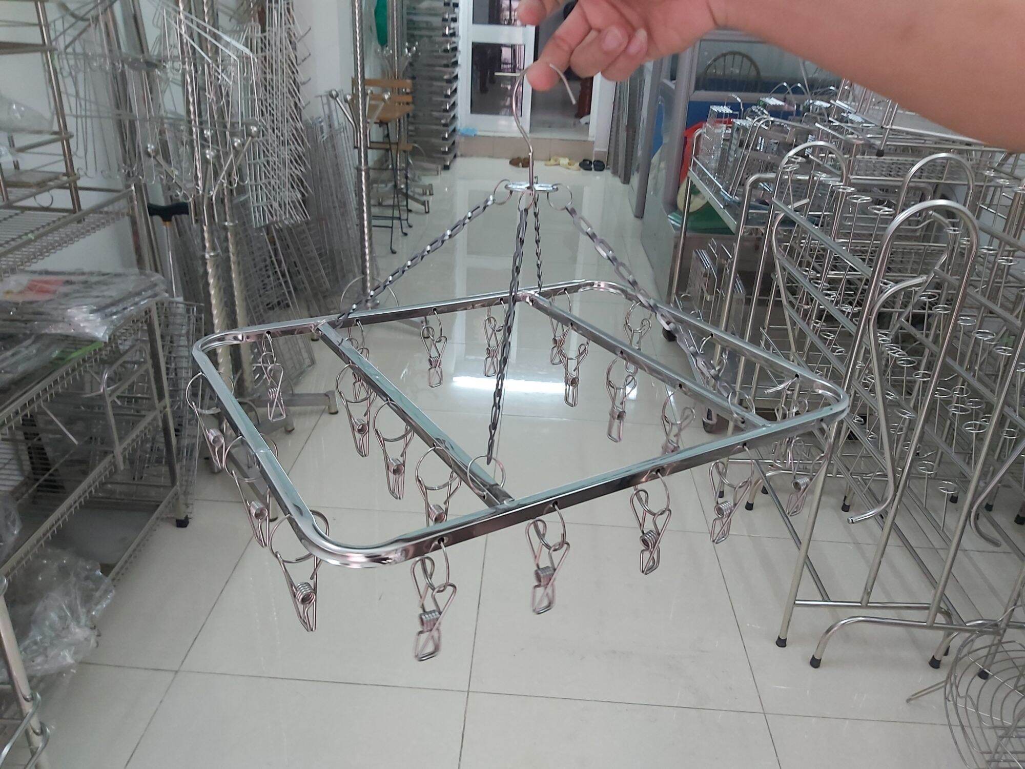 Móc chùm inox phơi quần áo, tất hình chữ nhật loại dây