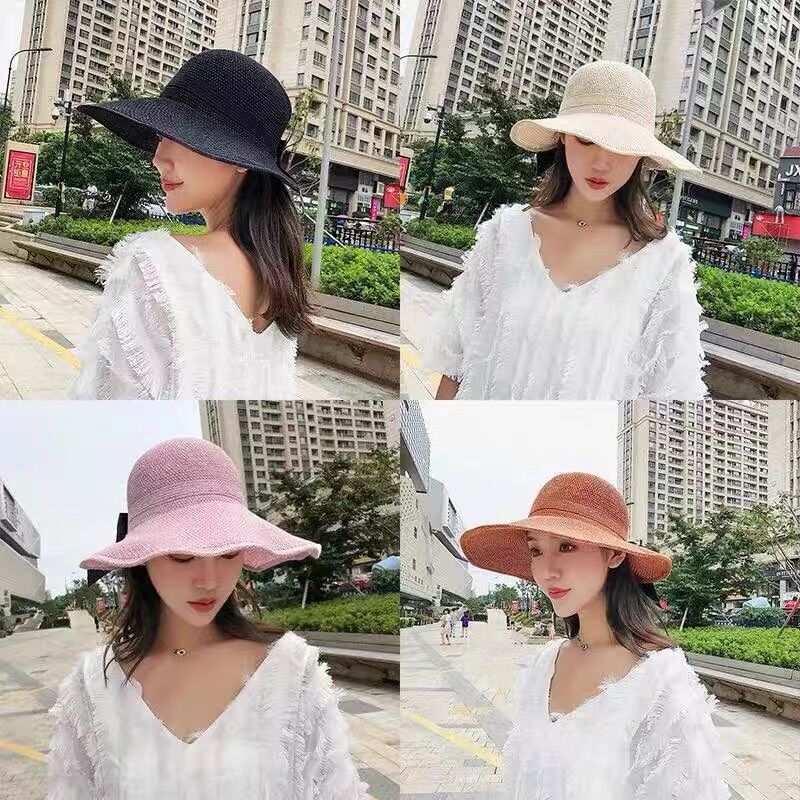 Mũ cói mềm hở chóp nơ sau siêu xinh