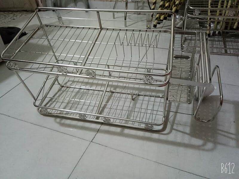 Kệ chén đa năng inox có rỗ đũa, máng đạo, để thớt, máng nồi