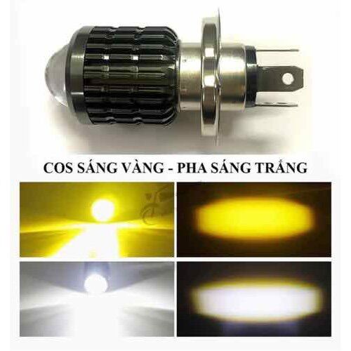 Đèn pha H4 bi cầu cho xe máy - 2 chế độ sáng vàng và trắng