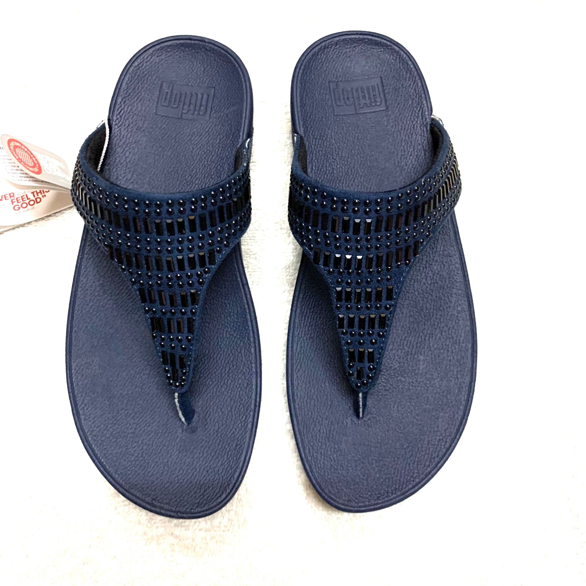 Dép kẹp fitflop vnxk hạt đá ủi xanh đen