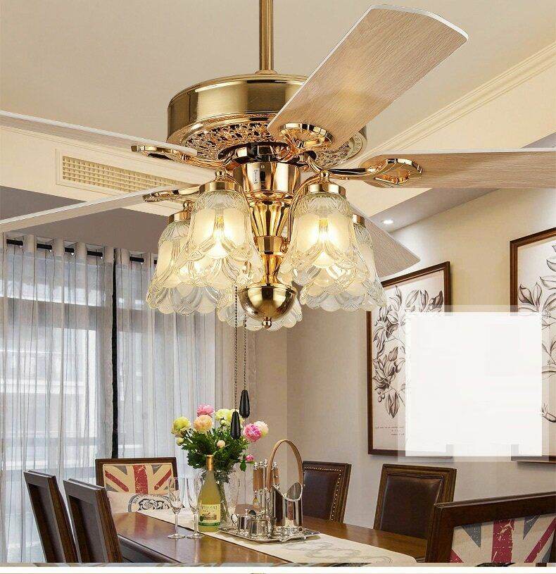 Quạt trần đèn vàng ý 5 cánh 5 đèn led 52inch