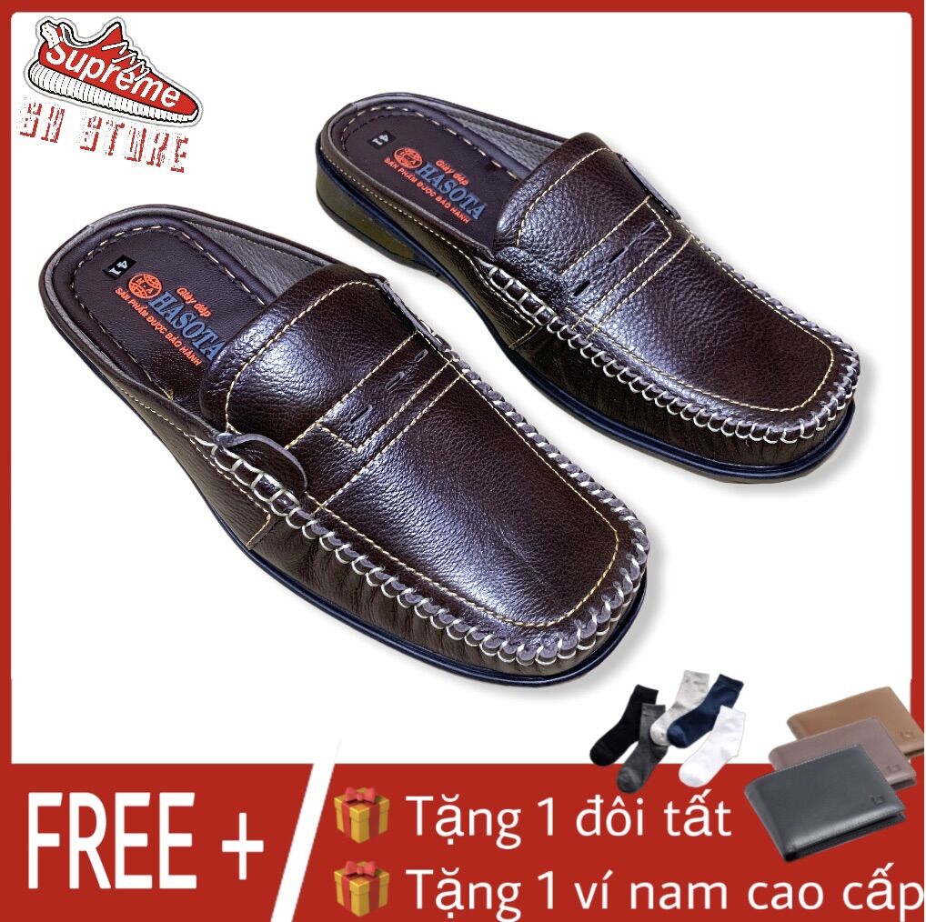 [MIỄN SHIP+QUÀ TẶNG]Giầy sục nam hở gót mũi khâu da bò 100% SƠN HÀ - GS06