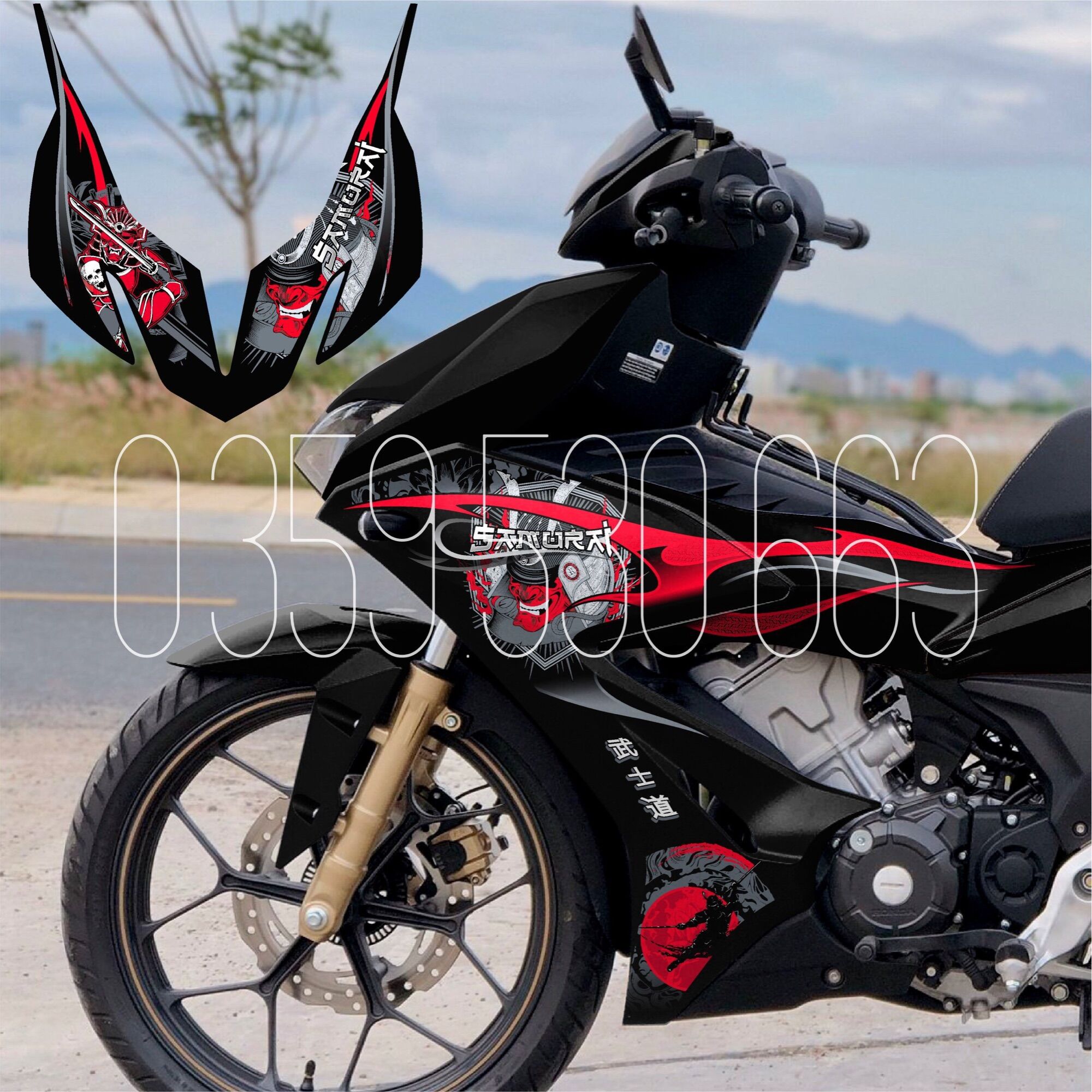 Tem rời Winner X full đen - samurai lửa đỏ