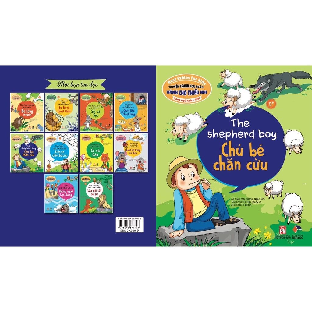 Sách - Truyện tranh ngụ ngôn dành cho thiếu nhi song ngữ anh việt, chú bé chăn cừu