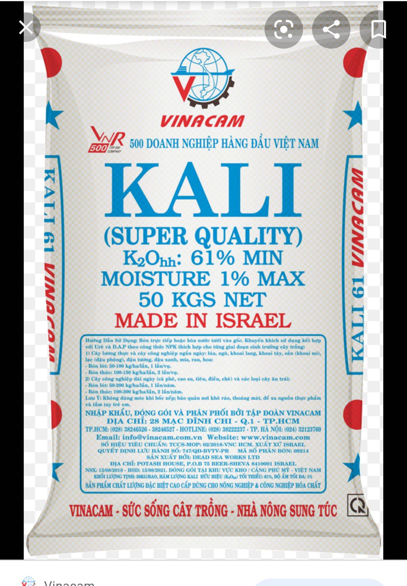 Kali trắng (K2O) 1kg(đóng túi zip 1kg)