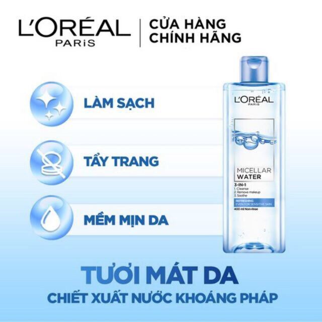 [Hcm]Nước Tẩy Trang Loreal Tươi Mát 3 In 1 Micellar Water 400Ml