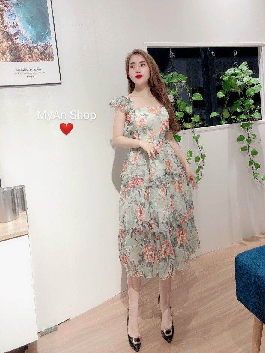 🌈 VÁY TƠ MAXI HOA 3 TẦNG ĐỆM NGỰC🍃