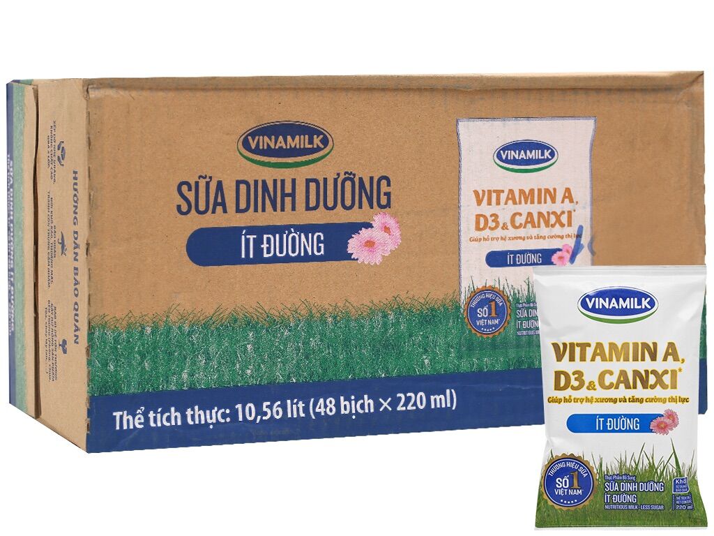 Sữa Tươi Vinamilk bịch 220ml ( Thùng 48 Bịch ) (FREESHIP)