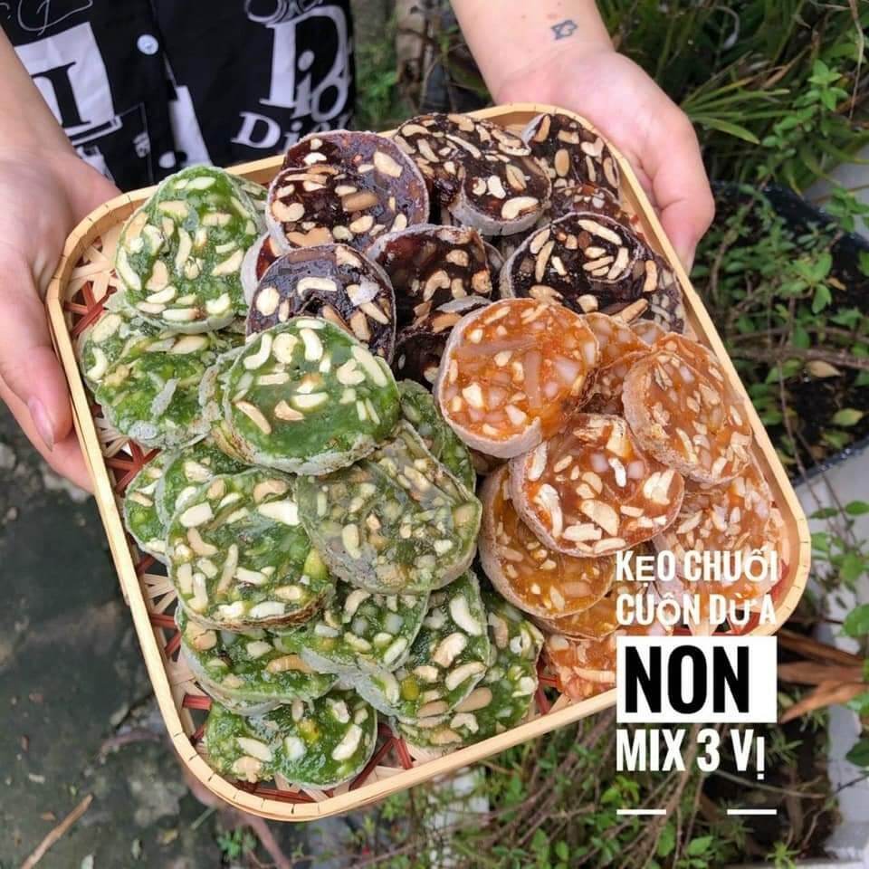 Kẹo chuối cuộn dừa non mix 3 vị 500g