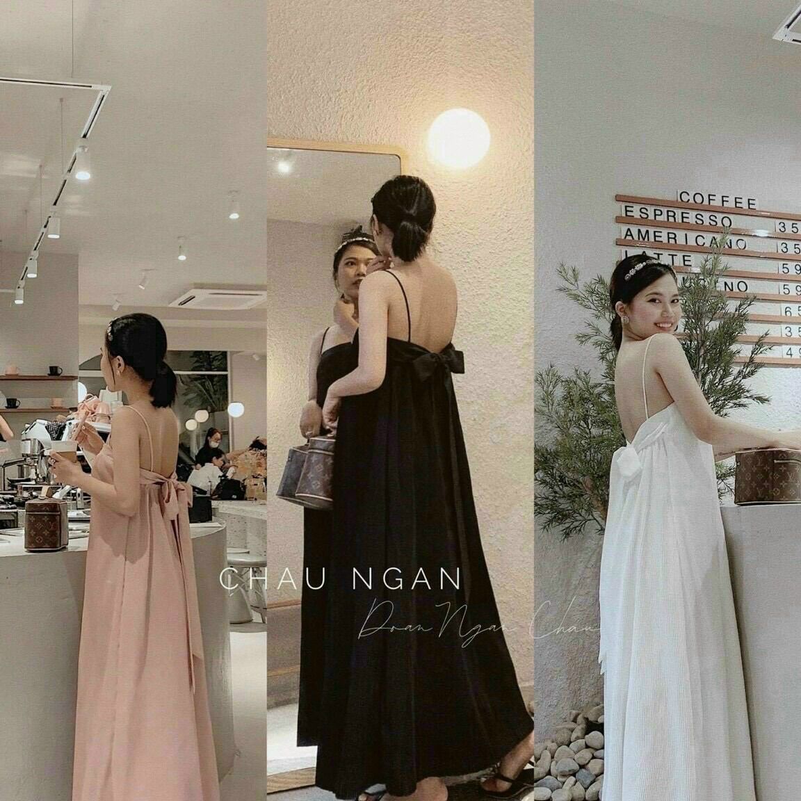 Đầm 2 dây cột nơ lưng