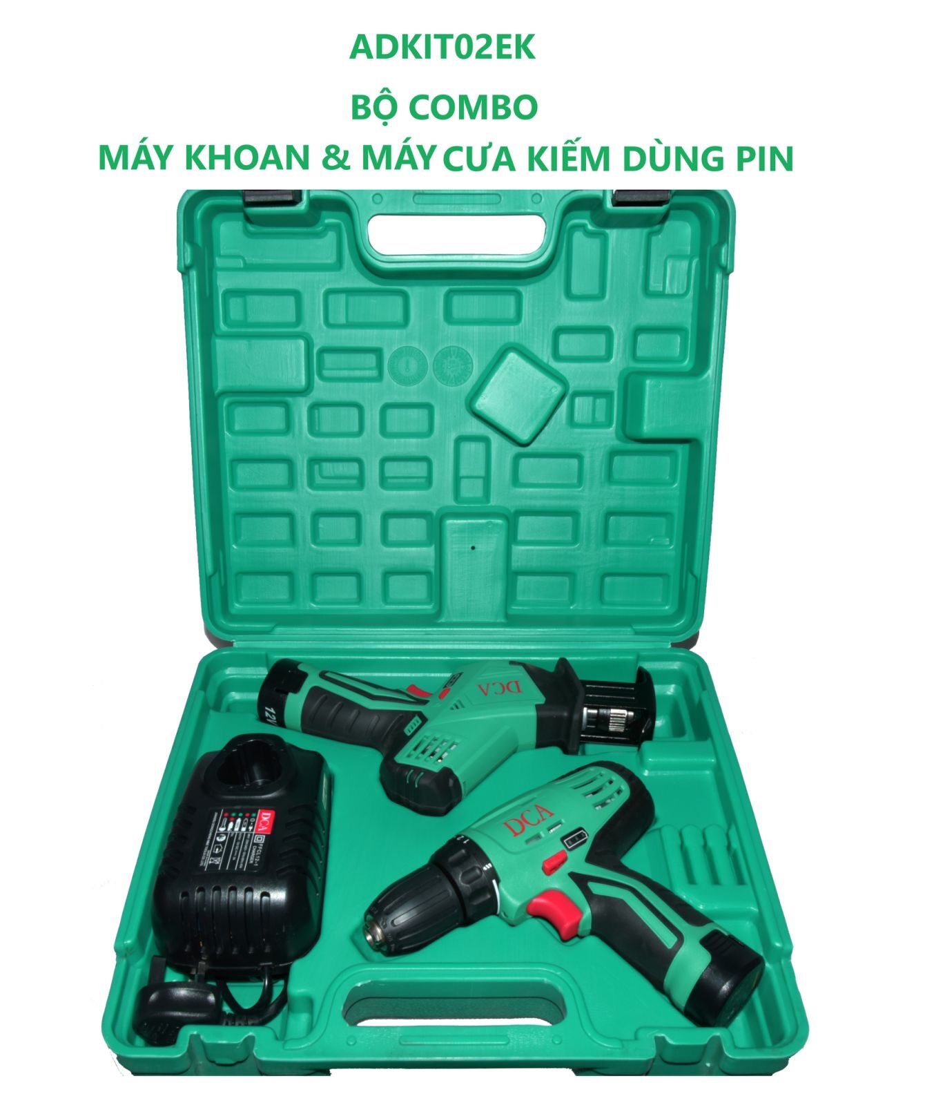 Bộ combo máy khoan và máy cưa kiếm dùng pin DCA ADKIT02