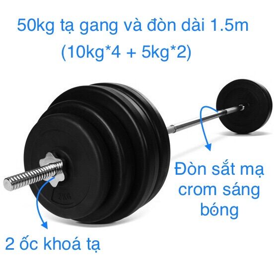 Bộ tập tạ 56kg ( tổng 50kg tạ và 1 đòn dài m5)