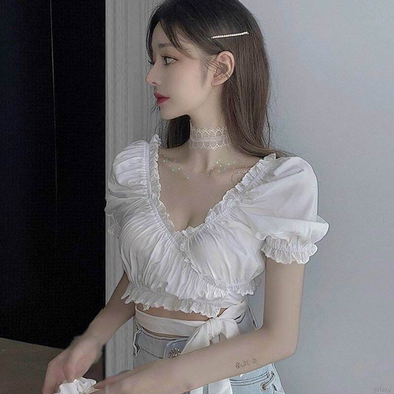[HCM]ÁO KIỂU ĐẮP CHÉO DÂY CỘT EO