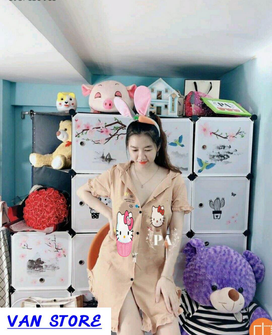 Đầm ngủ sơmi ngắn chất lụa hàn mặc nhà cho nữ - Áo dấu quần dài mặc nhà - M43