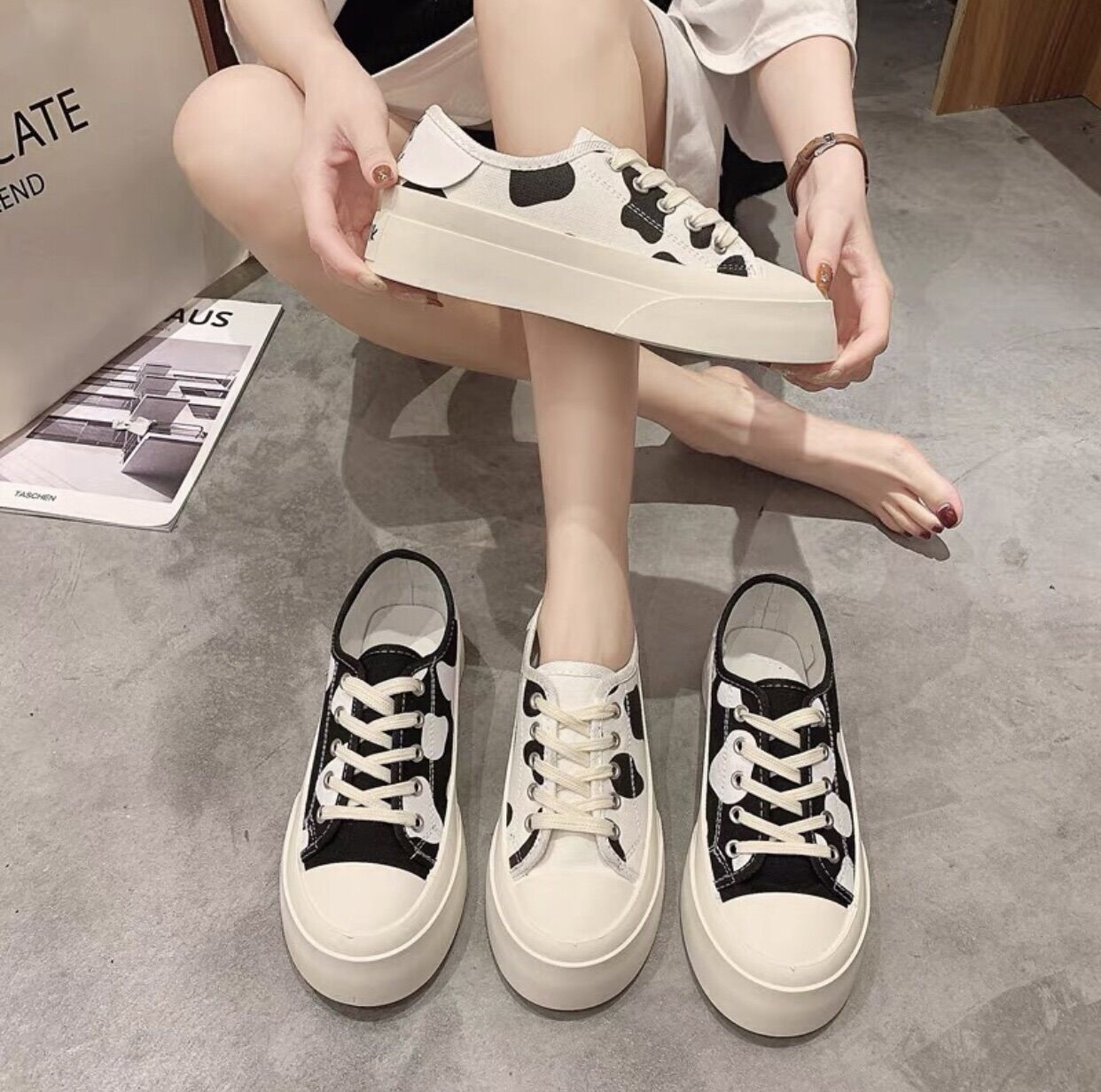 Giày sneaker bò sữa độn đế siêu hot