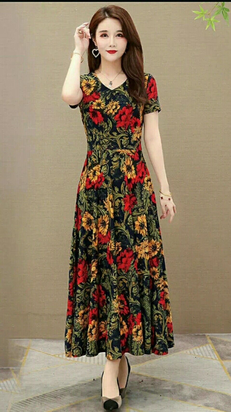 Đầm thun hoa dài size xl.2xl.3xl
