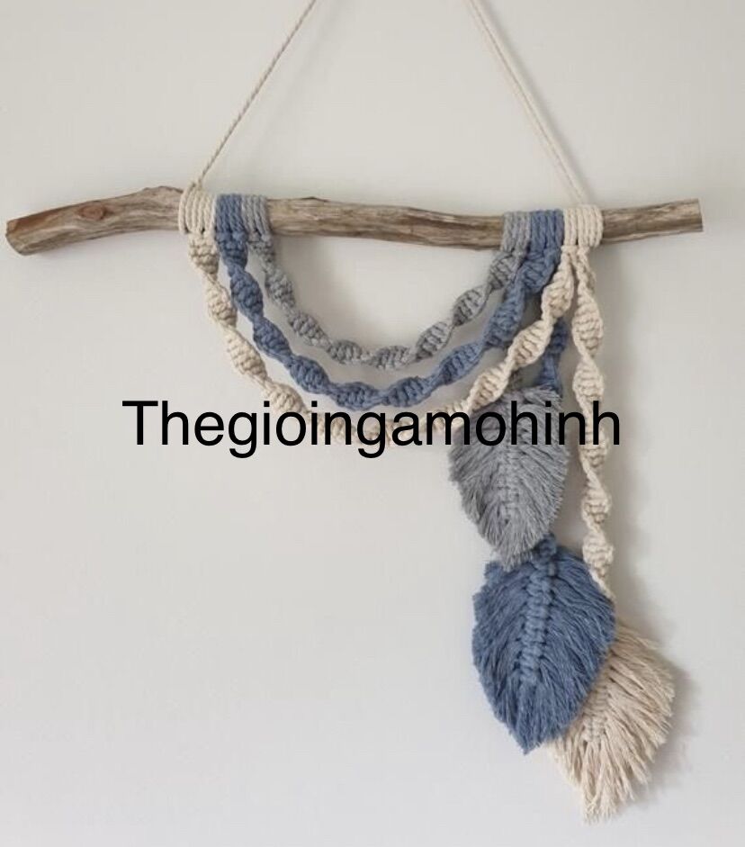 Cành treo macrame chiếc lá trang trí, decor không gian sống