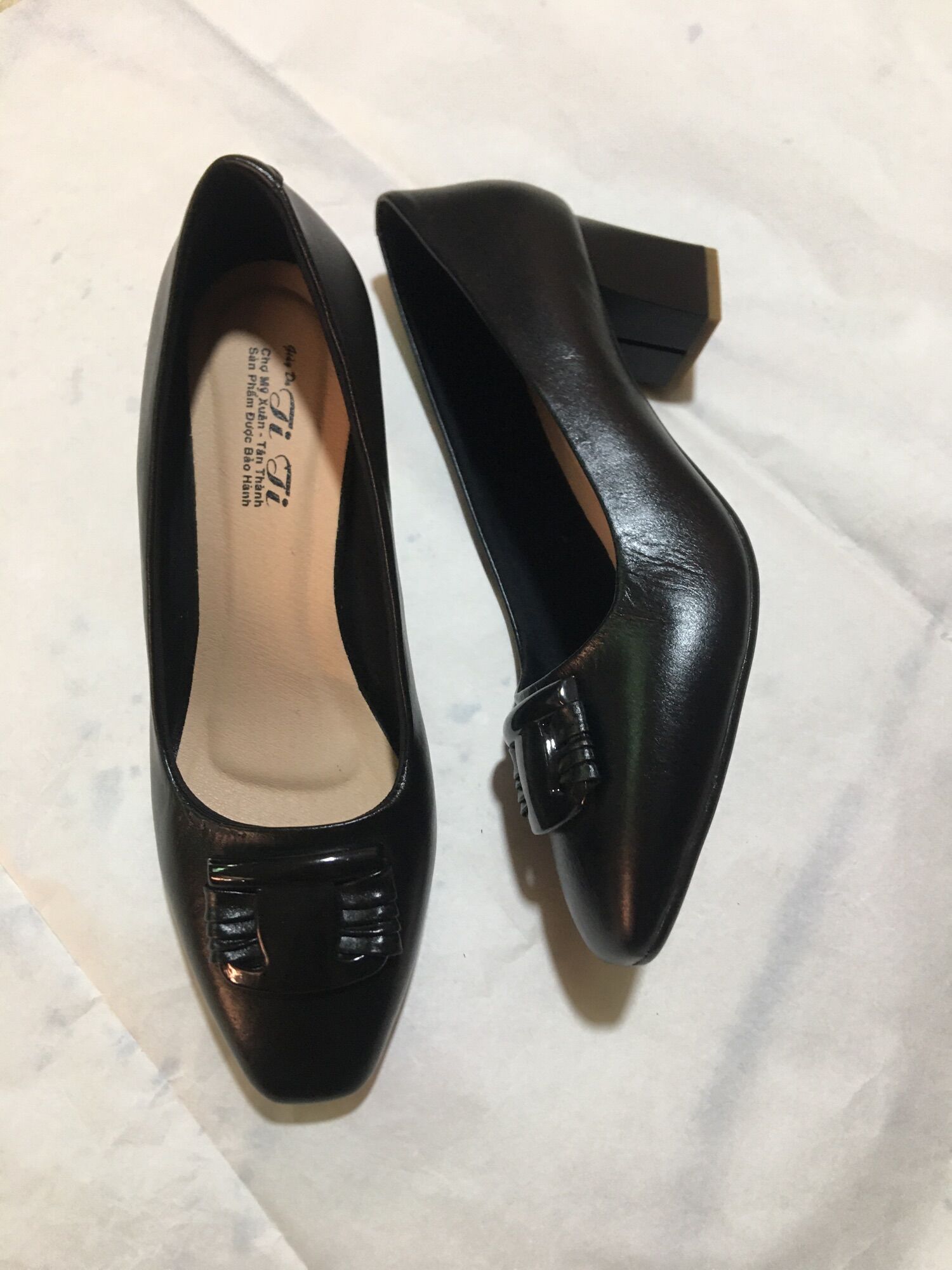 Giày cao gót Anh Tran shoes cao 6cm màu đen đính nơ cách điệu