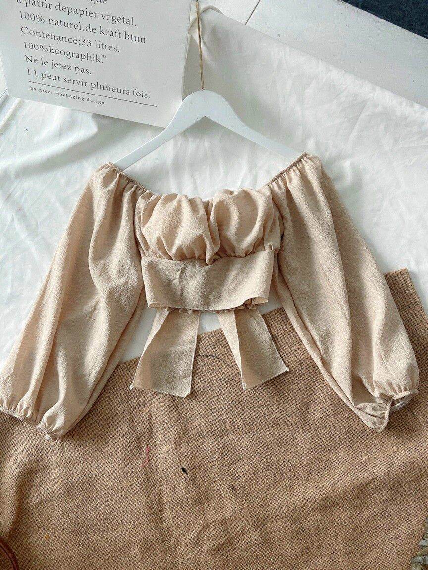 [HCM]ÁO KIỂU CROPTOP TAY PHỒNG HỞ LƯNG