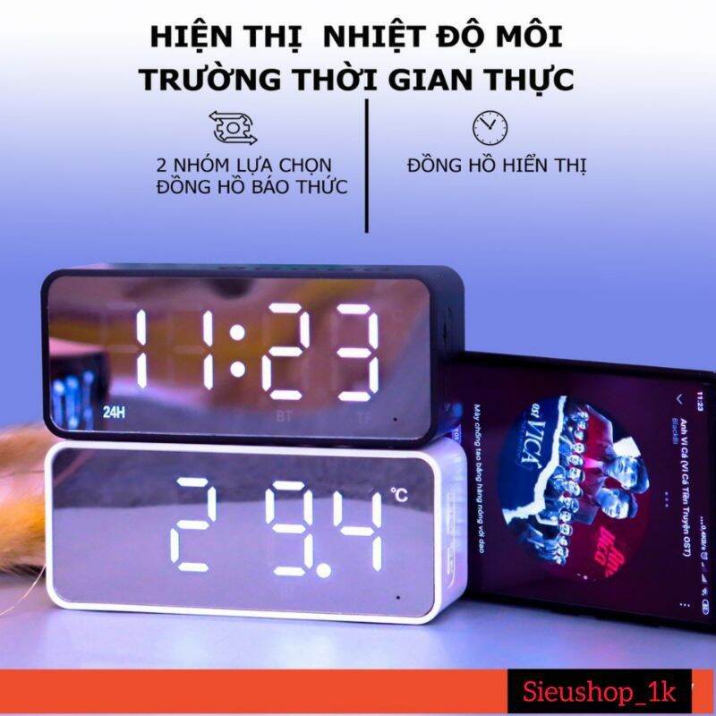 Loa Bluetooth 5.0 Loa Mặt Gương Tích Hợp FM | Nghe Nhạc | Đồng Hồ | Báo Thức | Nhiệt Độ