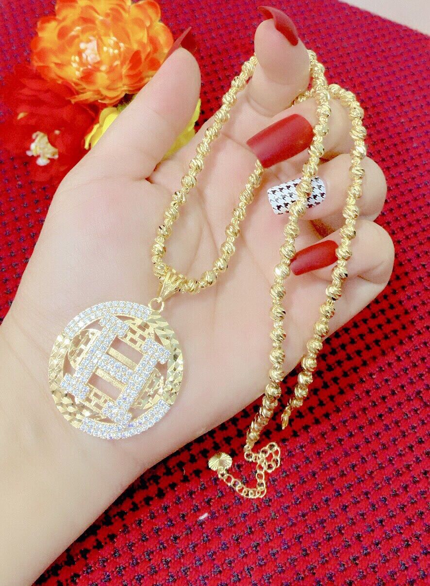 Dây chuyền bi và mặt dây chuyền hình chữ H mạ vàng hoặc mạ bạch kim