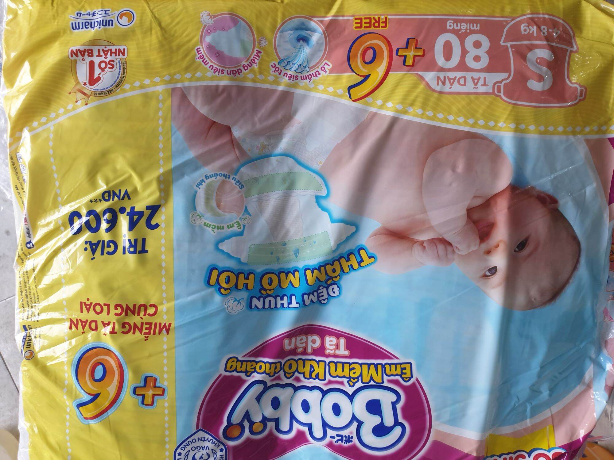 [TẶNG 6 MIẾNG][MẪU THẤM MỒ HÔI]Tã dán Bobby S80