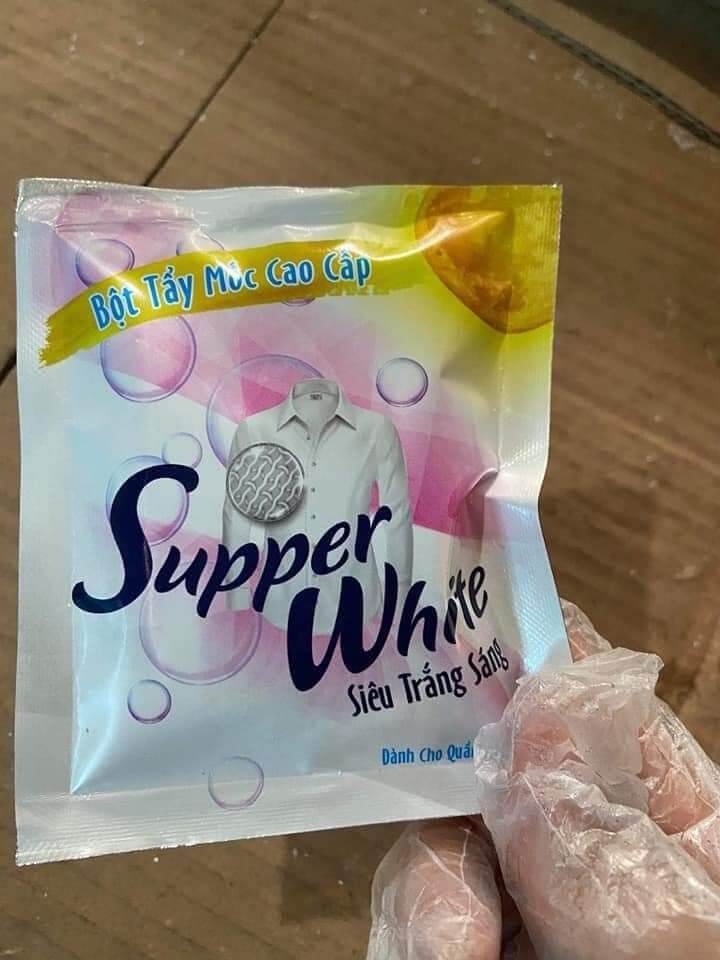 bột tấy Super White đánh sạch mốc, ố vàng ko phai màu quần áo