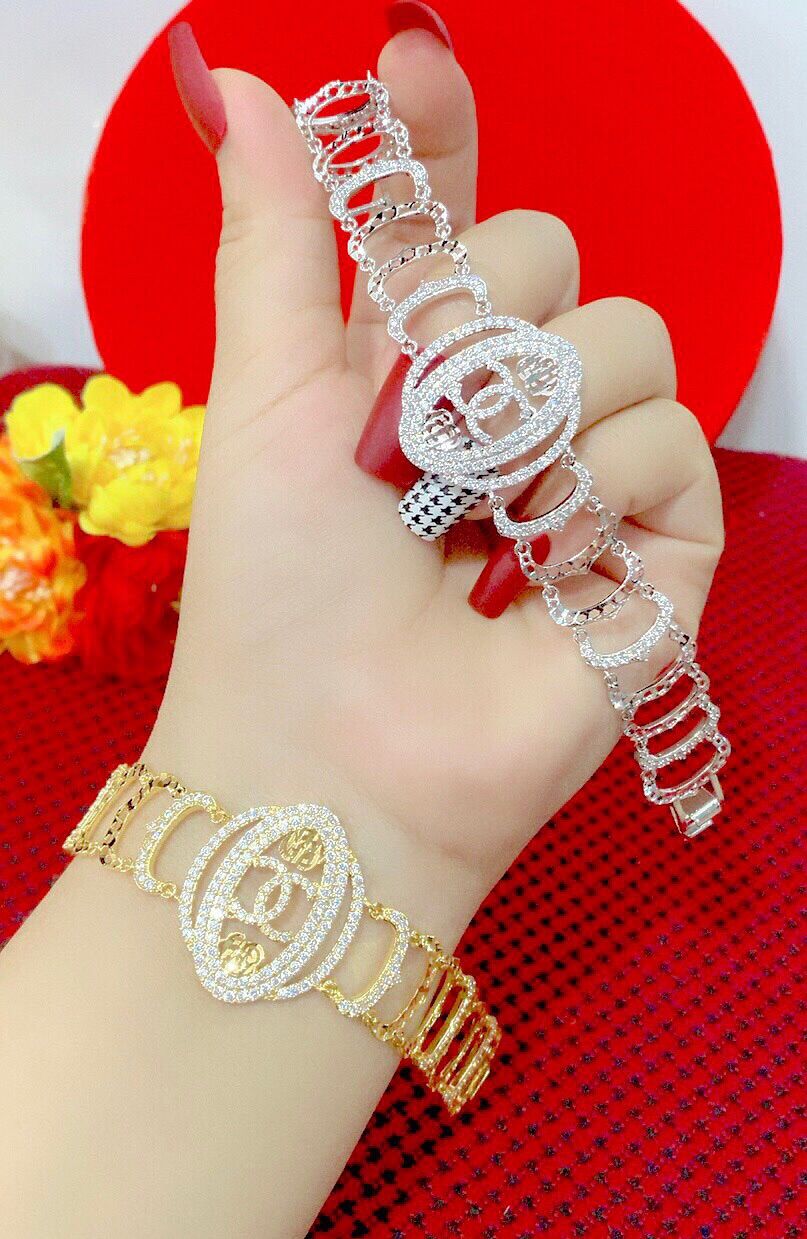 Lắc tay nữ kiểu đính đá trắng mạ vàng hoặc mạ bạch kim
