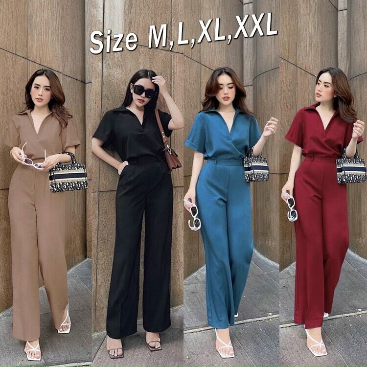 [HCM]Set nguyên bộ áo sơ mi quần dài ống suông xinh xắn
