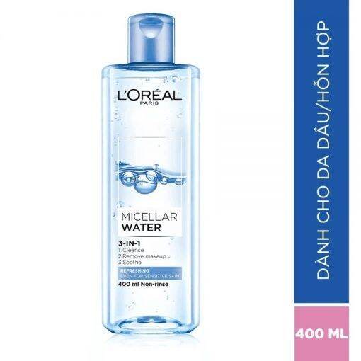 Nước Tẩy Trang Loreal - Loreal 3 In 1 Micellar 400Ml Màu Xanh Nhạt