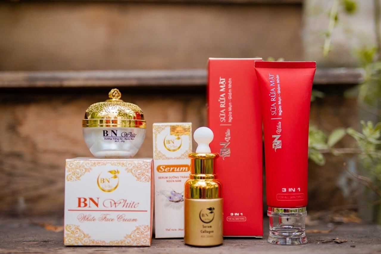 Combo BN WHITE 3 sp Kem Face + Serum + Sữa rửa mặt đánh bay mụn, nám