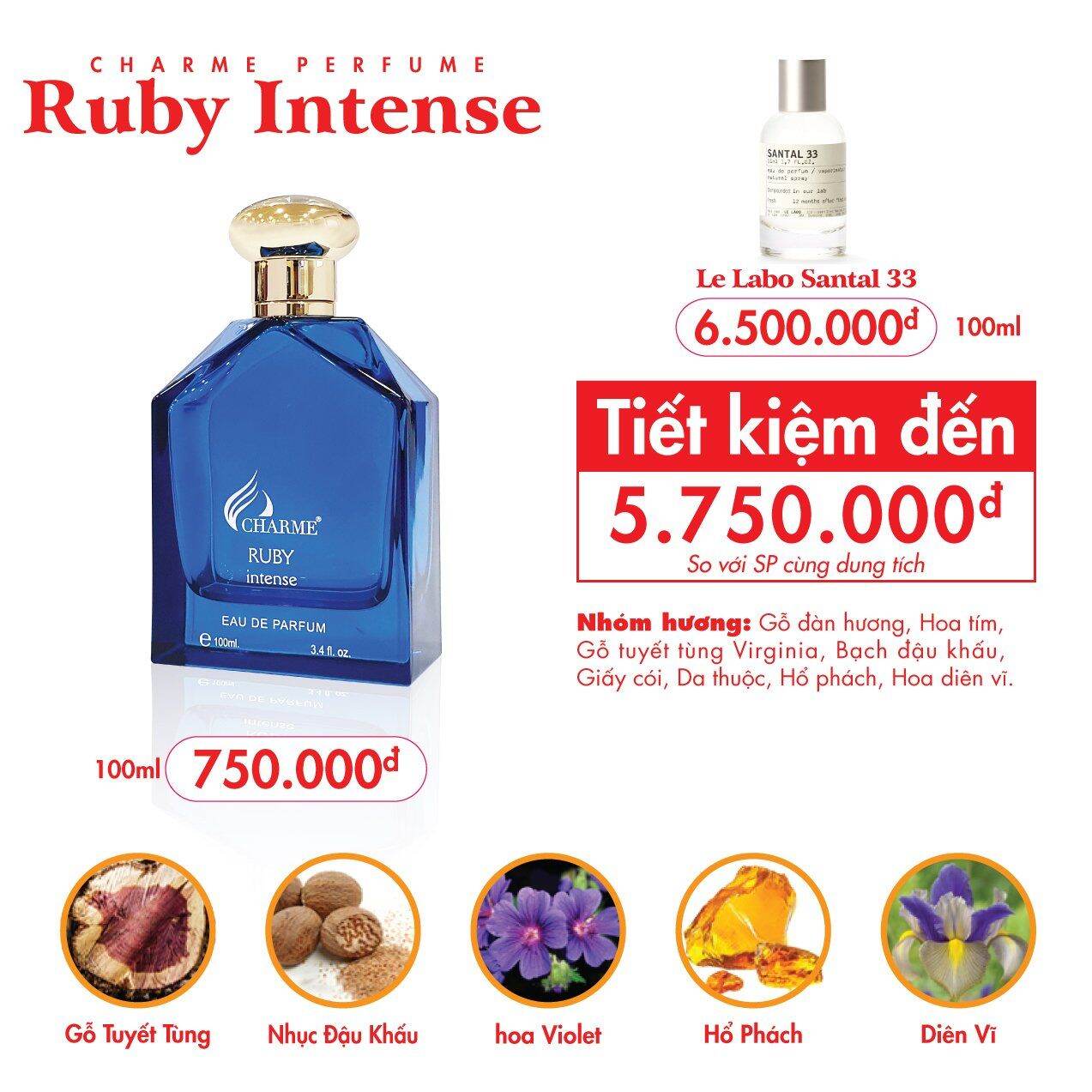 [Hcm]Nước Hoa Nam Char.me Ruby Intense 100Ml