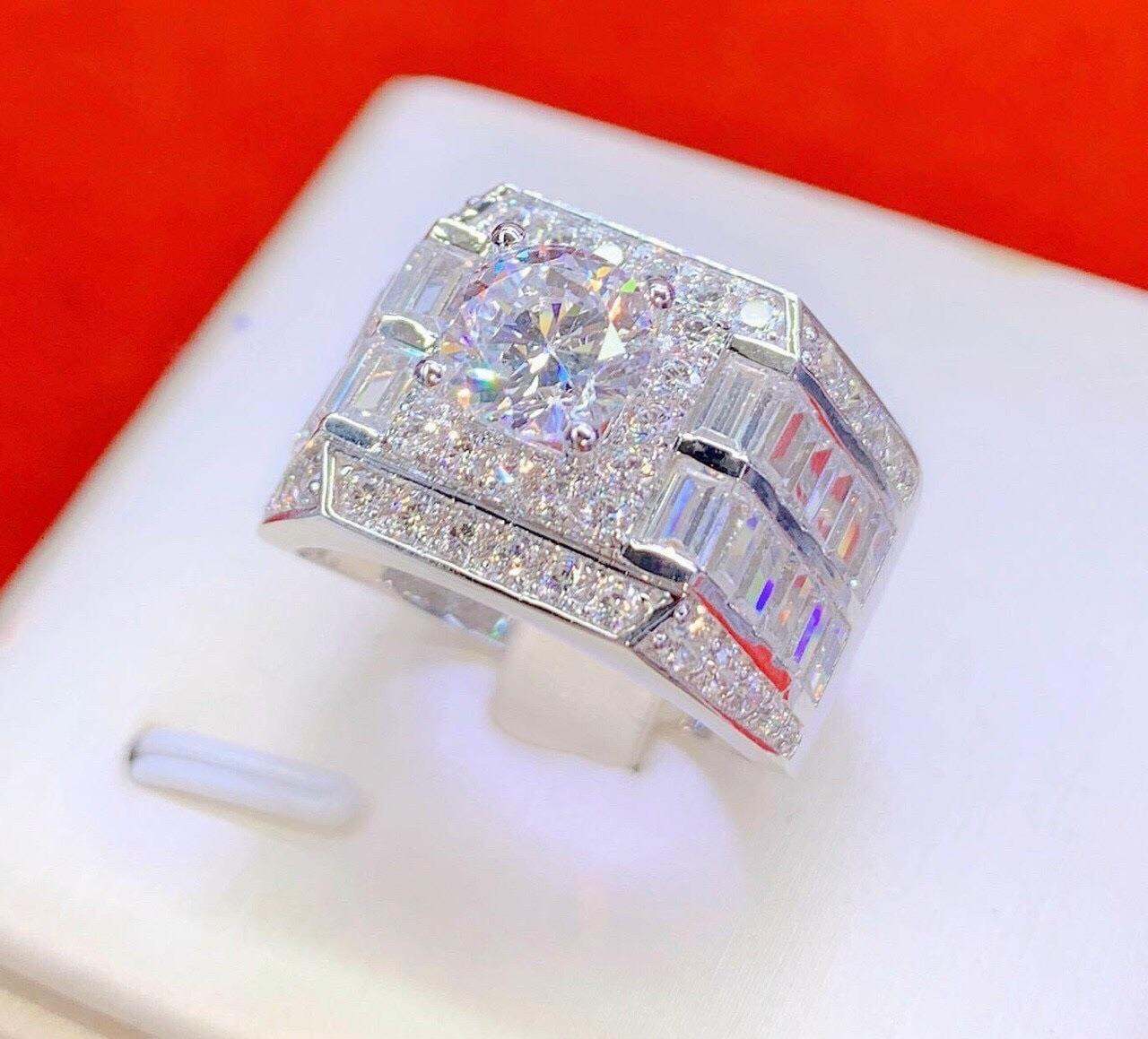 Nhẫn nam mạ bạch kim đính đá trắng cực đẹp