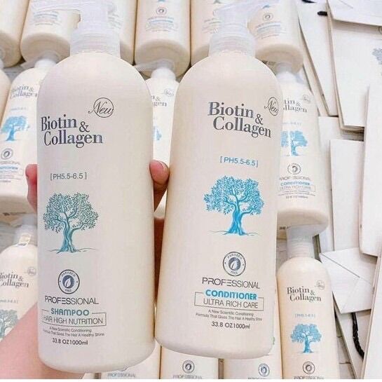 Cặp dầu gội xả Biotin collagen trắng (Dung tích mỗi chai 1000 ml)