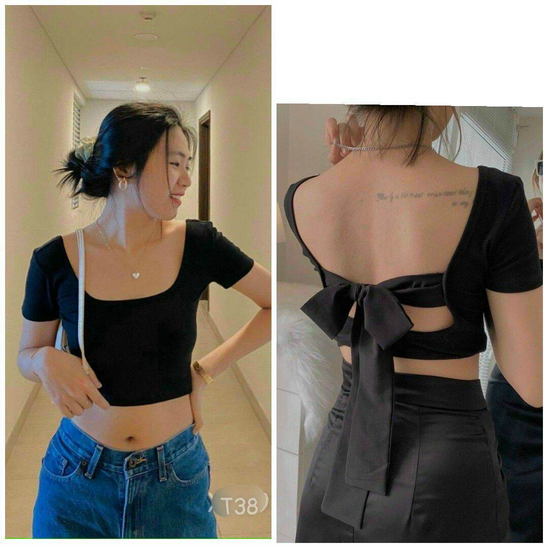 [HCM]ÁO THUN CROPTOP CỘT NƠ LƯNG