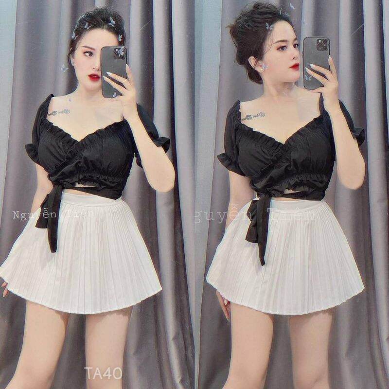 [HCM]ÁO KIỂU ĐẮP CHÉO DÂY CỘT EO