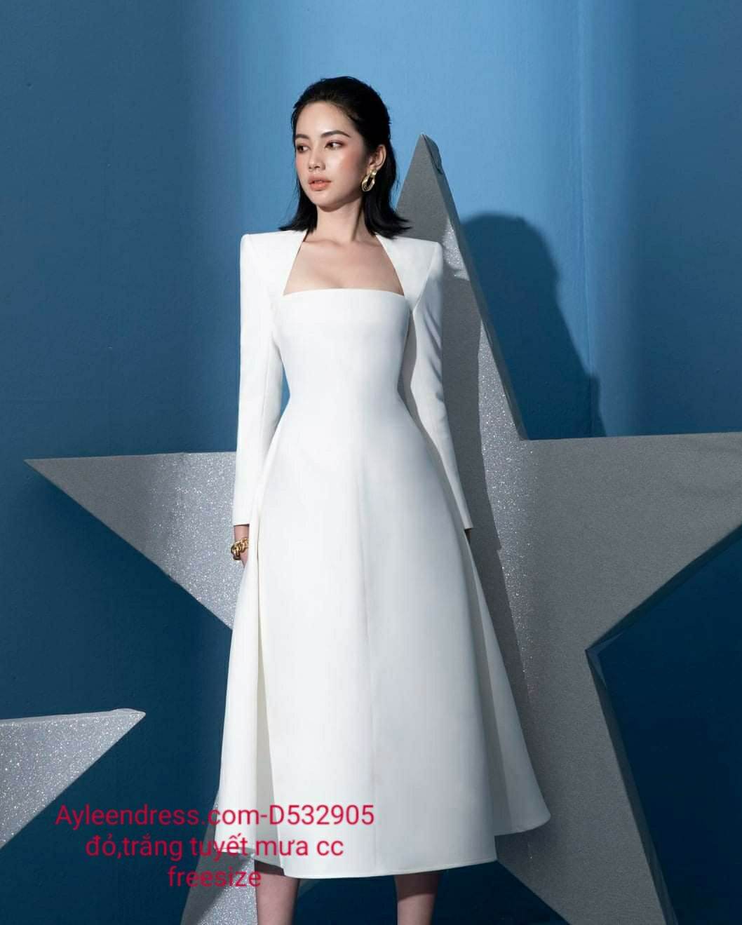Đầm xòe kiểu tay dài cổ cúp ngực