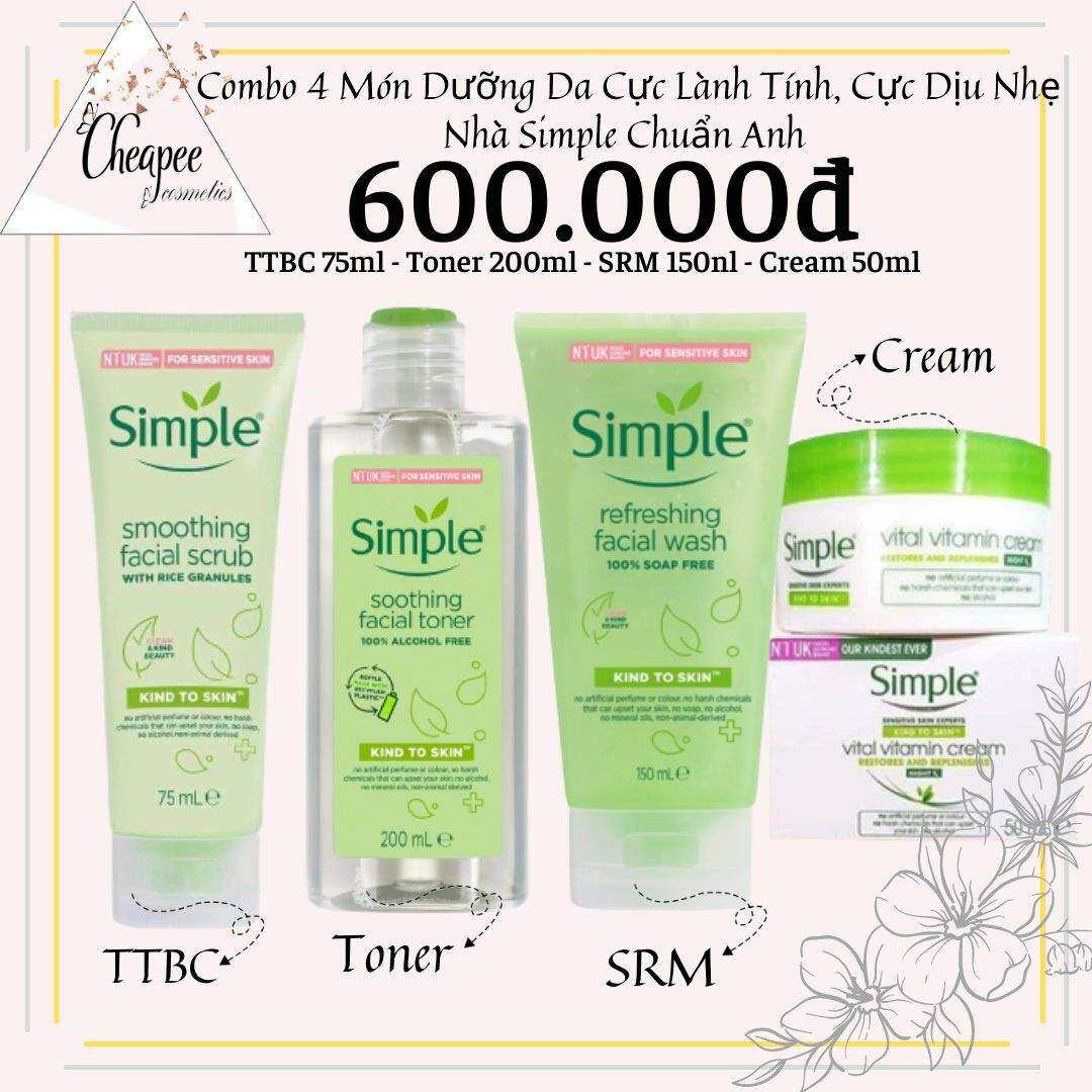 Combo 4 Món Dưỡng Da Nhà Simple Cực Lành Tính, Dịu Nhẹ Kể Cả Da Nhạy Cảm Nhất