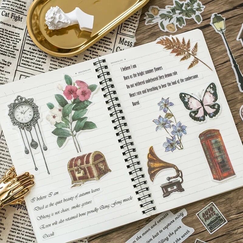 Set 60 pcs Washi Stickers Lớn Kiểu Cổ Điển / Vintage