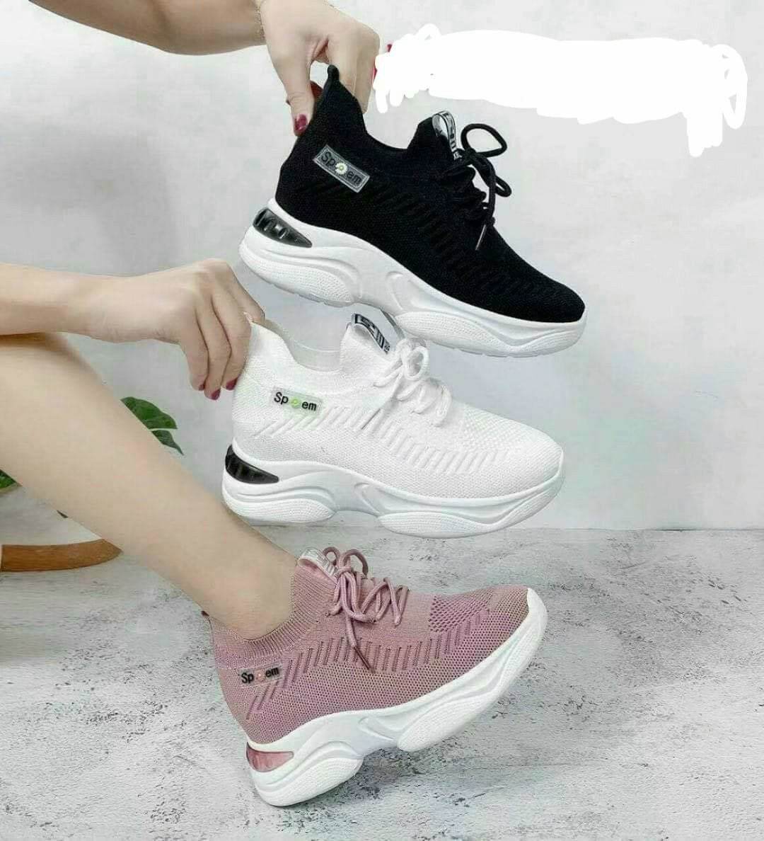 Giày thể thao hoa cúc nữ độn đế cao 6 cm vải mềm- halavnxk