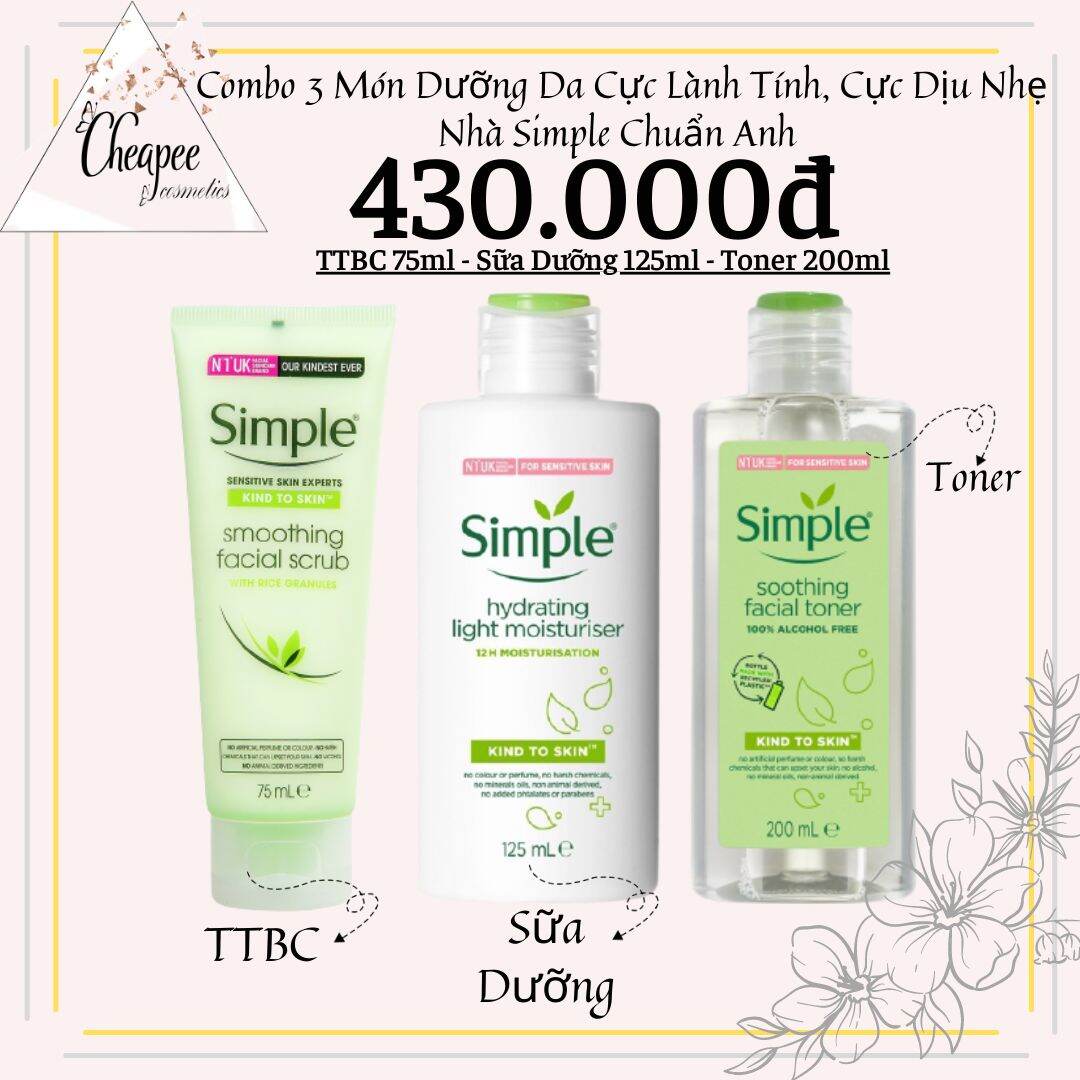 Combo 3 Món Dưỡng Da Nhà Simple Cực Lành Tính Dịu Nhẹ Kể Cả Da Nhạy Cảm Nhất